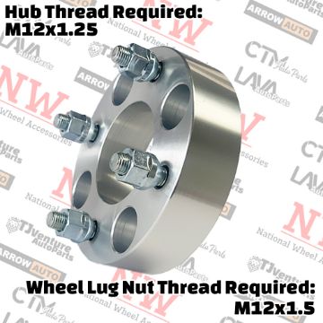 Show details for 4-Piece Set | 1.5” Thick | 4x4.5” (4x114.3mm) to 4x4.5” (4x114.3mm) | Wheel Spacer Adapter | 71mm Center Bore | 12x1.5 Studs | 12x1.25 Open Lug Nuts Provided Picture of 4-Piece Set | 1.5” Thick | 4x4.5” (4x114.3mm) to 4x4.5” (4x114.3mm) | Wheel Spacer Adapter | 71mm Center Bore | 12x1.5 Studs | 12x1.25 Open Lug Nuts Provided