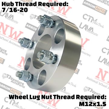 Show details for 4-Piece Set | 1.5” Thick | 4x4.5” (4x114.3mm) to 4x4.5” (4x114.3mm) | Wheel Spacer Adapter | 71mm Center Bore | 12x1.5 Studs | 7/16-20 Open Lug Nuts Provided Picture of 4-Piece Set | 1.5” Thick | 4x4.5” (4x114.3mm) to 4x4.5” (4x114.3mm) | Wheel Spacer Adapter | 71mm Center Bore | 12x1.5 Studs | 7/16-20 Open Lug Nuts Provided