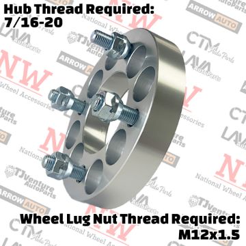 Show details for 2-Piece Set | 1” Thick | 4x100mm & 4x4.5” (4x114.3mm) to 4x4.25” (4x108mm) | Conversional Wheel Spacer Adapter | 71mm Center Bore | 12x1.5 Studs | 7/16-20 Open Lug Nuts Provided Picture of 2-Piece Set | 1” Thick | 4x100mm & 4x4.5” (4x114.3mm) to 4x4.25” (4x108mm) | Conversional Wheel Spacer Adapter | 71mm Center Bore | 12x1.5 Studs | 7/16-20 Open Lug Nuts Provided