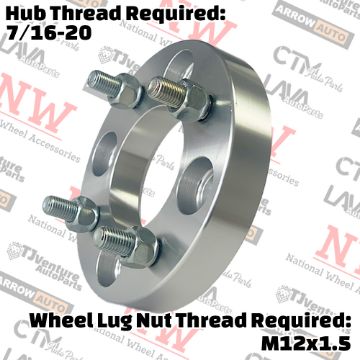 Show details for 4-Piece Set | 1” Thick | 4x4.5” (4x114.3mm) to 4x4.5” (4x114.3mm) | Wheel Spacer Adapter | 71mm Center Bore | 12x1.5 Studs | 7/16-20 Open Lug Nuts Provided Picture of 4-Piece Set | 1” Thick | 4x4.5” (4x114.3mm) to 4x4.5” (4x114.3mm) | Wheel Spacer Adapter | 71mm Center Bore | 12x1.5 Studs | 7/16-20 Open Lug Nuts Provided
