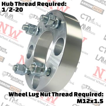 Show details for 4-Piece Set | 1.25” Thick | 4x4.5” (4x114.3mm) to 4x4.5” (4x114.3mm) | Wheel Spacer Adapter | 71mm Center Bore | 12x1.5 Studs | 1/2-20 Open Lug Nuts Provided Picture of 4-Piece Set | 1.25” Thick | 4x4.5” (4x114.3mm) to 4x4.5” (4x114.3mm) | Wheel Spacer Adapter | 71mm Center Bore | 12x1.5 Studs | 1/2-20 Open Lug Nuts Provided