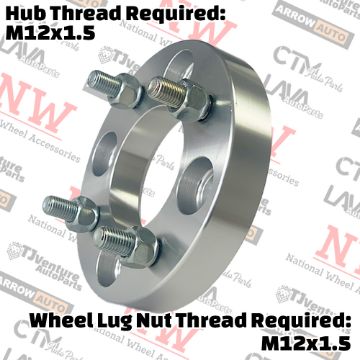 Show details for 2-Piece Set | 1” Thick | 4x100mm to 4x100mm | Wheel Spacer Adapter | 71mm Center Bore | 12x1.5 Studs Picture of 2-Piece Set | 1” Thick | 4x100mm to 4x100mm | Wheel Spacer Adapter | 71mm Center Bore | 12x1.5 Studs