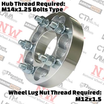 Show details for 4-Piece Set | 1.25” Thick | 5x110mm & 5x112mm to 5x4.75” (5x120mm) | Conversional Wheel Spacer Adapter | 74mm Center Bore | 12x1.5 Studs | 14x1.25 Bolts Provided Picture of 4-Piece Set | 1.25” Thick | 5x110mm & 5x112mm to 5x4.75” (5x120mm) | Conversional Wheel Spacer Adapter | 74mm Center Bore | 12x1.5 Studs | 14x1.25 Bolts Provided