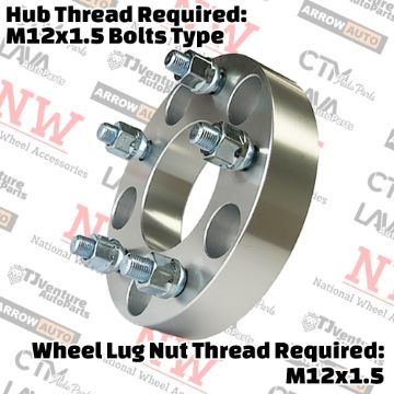 Show details for 2-Piece Set | 1.25” Thick | 5x4.5” (5x114.3mm) to 5x115mm | Conversional Wheel Spacer Adapter | 74mm Center Bore | 12x1.5 Studs | 12x1.5 Bolts Provided Picture of 2-Piece Set | 1.25” Thick | 5x4.5” (5x114.3mm) to 5x115mm | Conversional Wheel Spacer Adapter | 74mm Center Bore | 12x1.5 Studs | 12x1.5 Bolts Provided