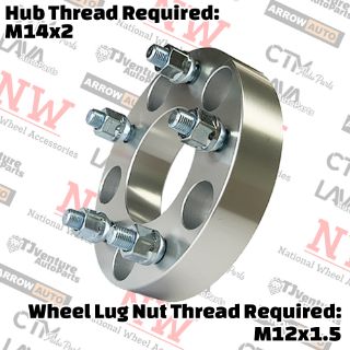 Picture of 4-Piece Set | 1.25” Thick | 5x4.5” (5x114.3mm) to 5x4.25” (5x108mm) | Conversional Wheel Spacer Adapter | 74mm Center Bore | 12x1.5 Studs | 14x2 Open Lug Nuts Provided