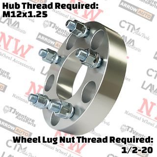 Picture of 4-Piece Set | 1.25” Thick | 5x4.5” (5x114.3mm) to 5x5” (5x127mm) | Conversional Wheel Spacer Adapter | 74mm Center Bore | 1/2-20 Studs | 12x1.25 Open Lug Nuts Provided