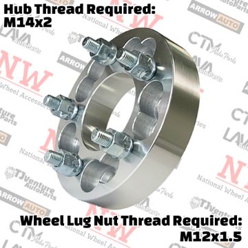 Show details for 2-Piece Set | 1.25” Thick | 5x4.5” (5x114.3mm) & 5x4.75” (5x120mm) to 5x5.5” (5x139.7mm) | Conversional Wheel Spacer Adapter | 74mm Center Bore | 12x1.5 Studs | 14x2 Open Lug Nuts Provided Picture of 2-Piece Set | 1.25” Thick | 5x4.5” (5x114.3mm) & 5x4.75” (5x120mm) to 5x5.5” (5x139.7mm) | Conversional Wheel Spacer Adapter | 74mm Center Bore | 12x1.5 Studs | 14x2 Open Lug Nuts Provided