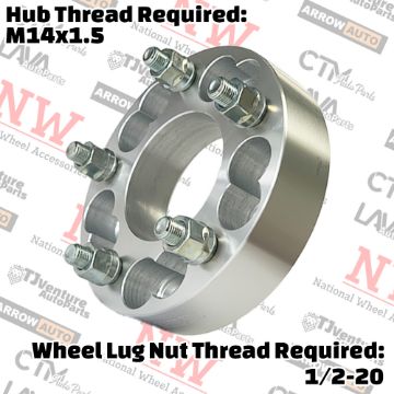 Show details for 4-Piece Set | 1.5” Thick | 5x135mm & 5x5” (5x127mm) to 5x135mm | Conversional Wheel Spacer Adapter | 87mm Center Bore | 1/2-20 Studs | 14x1.5 Open Lug Nuts Provided Picture of 4-Piece Set | 1.5” Thick | 5x135mm & 5x5” (5x127mm) to 5x135mm | Conversional Wheel Spacer Adapter | 87mm Center Bore | 1/2-20 Studs | 14x1.5 Open Lug Nuts Provided