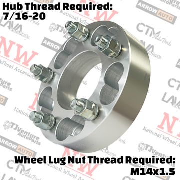 Show details for 4-Piece Set | 1.5” Thick | 5x135mm & 5x5” (5x127mm) to 5x5.5” (5x139.7mm) | Conversional Wheel Spacer Adapter | 87mm Center Bore | 14x1.5 Studs | 7/16-20 Open Lug Nuts Provided Picture of 4-Piece Set | 1.5” Thick | 5x135mm & 5x5” (5x127mm) to 5x5.5” (5x139.7mm) | Conversional Wheel Spacer Adapter | 87mm Center Bore | 14x1.5 Studs | 7/16-20 Open Lug Nuts Provided
