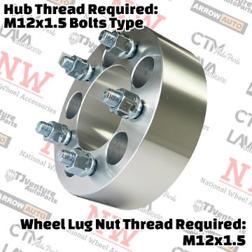 Show details for 4-Piece Set | 2” Thick | 5x4.75” (5x120mm) to 5x4.75” (5x120mm) | Wheel Spacer Adapter | 82mm Center Bore | 12x1.5 Studs | 12x1.5 Bolts Provided Picture of 4-Piece Set | 2” Thick | 5x4.75” (5x120mm) to 5x4.75” (5x120mm) | Wheel Spacer Adapter | 82mm Center Bore | 12x1.5 Studs | 12x1.5 Bolts Provided