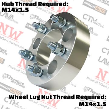 Show details for 2-Piece Set | 1.5” Thick | 5x150mm to 5x5.5” (5x139.7mm) | Conversional Wheel Spacer Adapter | 110mm Center Bore | 14x1.5 Studs Picture of 2-Piece Set | 1.5” Thick | 5x150mm to 5x5.5” (5x139.7mm) | Conversional Wheel Spacer Adapter | 110mm Center Bore | 14x1.5 Studs