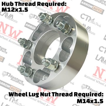 Show details for 2-Piece Set | 1.5” Thick | 5x135mm & 5x5” (5x127mm) to 5x5.5” (5x139.7mm) | Conversional Wheel Spacer Adapter | 87mm Center Bore | 14x1.5 Studs | 12x1.5 Open Lug Nuts Provided Picture of 2-Piece Set | 1.5” Thick | 5x135mm & 5x5” (5x127mm) to 5x5.5” (5x139.7mm) | Conversional Wheel Spacer Adapter | 87mm Center Bore | 14x1.5 Studs | 12x1.5 Open Lug Nuts Provided