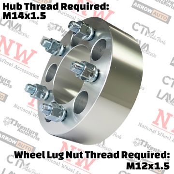 Show details for 2-Piece Set | 2” Thick | 5x4.75” (5x120mm) to 5x4.75” (5x120mm) | Wheel Spacer Adapter | 82mm Center Bore | 12x1.5 Studs | 14x1.5 Open Lug Nuts Provided Picture of 2-Piece Set | 2” Thick | 5x4.75” (5x120mm) to 5x4.75” (5x120mm) | Wheel Spacer Adapter | 82mm Center Bore | 12x1.5 Studs | 14x1.5 Open Lug Nuts Provided