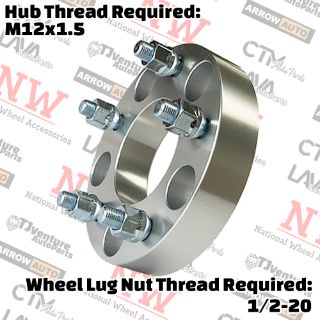 Picture of 4-Piece Set | 1.25” Thick | 5x5” (5x127mm) to 5x4.5” (5x114.3mm) | Conversional Wheel Spacer Adapter | 78mm Center Bore | 1/2-20 Studs | 12x1.5 Open Lug Nuts Provided