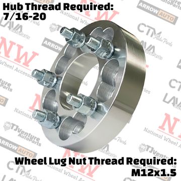 Show details for 4-Piece Set | 1.25” Thick | 5x5” (5x127mm) & 5x5.5” (5x139.7mm) to 5x4.75” (5x120mm) | Conversional Wheel Spacer Adapter | 87mm Center Bore | 12x1.5 Studs | 7/16-20 Open Lug Nuts Provided Picture of 4-Piece Set | 1.25” Thick | 5x5” (5x127mm) & 5x5.5” (5x139.7mm) to 5x4.75” (5x120mm) | Conversional Wheel Spacer Adapter | 87mm Center Bore | 12x1.5 Studs | 7/16-20 Open Lug Nuts Provided
