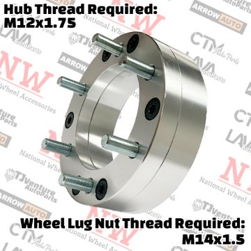 Show details for 4-Piece Set | 2” Thick | 5x135mm to 6x5.5” (6x139.7mm) | Conversional Wheel Spacer Adapter | 87mm Center Bore | 14x1.5 Studs | 12x1.75 Open Lug Nuts Provided Picture of 4-Piece Set | 2” Thick | 5x135mm to 6x5.5” (6x139.7mm) | Conversional Wheel Spacer Adapter | 87mm Center Bore | 14x1.5 Studs | 12x1.75 Open Lug Nuts Provided