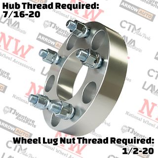 Picture of 4-Piece Set | 1.25” Thick | 5x5” (5x127mm) to 5x4.5” (5x114.3mm) | Conversional Wheel Spacer Adapter | 78mm Center Bore | 1/2-20 Studs | 7/16-20 Open Lug Nuts Provided