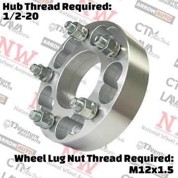 Show details for 4-Piece Set | 1.5” Thick | 5x5” (5x127mm) & 5x5.5” (5x139.7mm) to 5x5.5” (5x139.7mm) | Conversional Wheel Spacer Adapter | 87mm Center Bore | 12x1.5 Studs | 1/2-20 Open Lug Nuts Provided Picture of 4-Piece Set | 1.5” Thick | 5x5” (5x127mm) & 5x5.5” (5x139.7mm) to 5x5.5” (5x139.7mm) | Conversional Wheel Spacer Adapter | 87mm Center Bore | 12x1.5 Studs | 1/2-20 Open Lug Nuts Provided