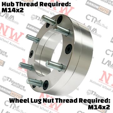 Show details for 2-Piece Set | 2” Thick | 5x5.5” (5x139.7mm) to 6x135mm | Conversional Wheel Spacer Adapter | 108mm Center Bore | 14x2 Studs Picture of 2-Piece Set | 2” Thick | 5x5.5” (5x139.7mm) to 6x135mm | Conversional Wheel Spacer Adapter | 108mm Center Bore | 14x2 Studs