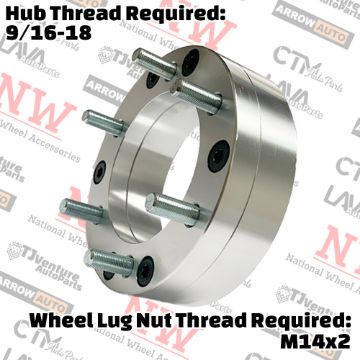 Show details for 2-Piece Set | 2” Thick | 5x5.5” (5x139.7mm) to 6x135mm | Conversional Wheel Spacer Adapter | 108mm Center Bore | 14x2 Studs | 9/16-18 Open Lug Nuts Provided Picture of 2-Piece Set | 2” Thick | 5x5.5” (5x139.7mm) to 6x135mm | Conversional Wheel Spacer Adapter | 108mm Center Bore | 14x2 Studs | 9/16-18 Open Lug Nuts Provided