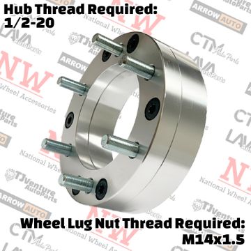 Show details for 2-Piece Set | 2” Thick | 5x5.5” (5x139.7mm) to 6x5.5” (6x139.7mm) | Conversional Wheel Spacer Adapter | 108mm Center Bore | 14x1.5 Studs | 1/2-20 Open Lug Nuts Provided Picture of 2-Piece Set | 2” Thick | 5x5.5” (5x139.7mm) to 6x5.5” (6x139.7mm) | Conversional Wheel Spacer Adapter | 108mm Center Bore | 14x1.5 Studs | 1/2-20 Open Lug Nuts Provided
