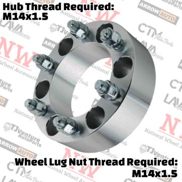 Show details for 4-Piece Set | 1.5” Thick | 6x5.5” (6x139.7mm) to 6x5.5” (6x139.7mm) | Wheel Spacer Adapter | 108mm Center Bore | 14x1.5 Studs Picture of 4-Piece Set | 1.5” Thick | 6x5.5” (6x139.7mm) to 6x5.5” (6x139.7mm) | Wheel Spacer Adapter | 108mm Center Bore | 14x1.5 Studs