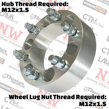 Show details for 4-Piece Set | 2” Thick | 6x5.5” (6x139.7mm) to 6x5.5” (6x139.7mm) | Wheel Spacer Adapter | 108mm Center Bore | 12x1.5 Studs Picture of 4-Piece Set | 2” Thick | 6x5.5” (6x139.7mm) to 6x5.5” (6x139.7mm) | Wheel Spacer Adapter | 108mm Center Bore | 12x1.5 Studs