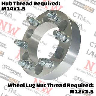 Picture of 4-Piece Set | 1.25” Thick | 6x5.5” (6x139.7mm) to 6x5.5” (6x139.7mm) | Wheel Spacer Adapter | 108mm Center Bore | 12x1.5 Studs | 14x1.5 Open Lug Nuts Provided