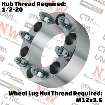 Show details for 4-Piece Set | 1.5” Thick | 6x4.5” (6x114.3mm) to 6x5.5” (6x139.7mm) | Conversional Wheel Spacer Adapter | 71.5mm Center Bore | 12x1.5 Studs | 1/2-20 Open Lug Nuts Provided Picture of 4-Piece Set | 1.5” Thick | 6x4.5” (6x114.3mm) to 6x5.5” (6x139.7mm) | Conversional Wheel Spacer Adapter | 71.5mm Center Bore | 12x1.5 Studs | 1/2-20 Open Lug Nuts Provided
