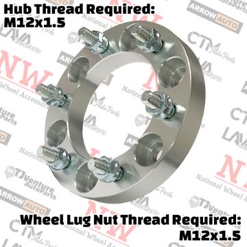 Show details for 2-Piece Set | 1” Thick | 6x5.5” (6x139.7mm) to 6x5.5” (6x139.7mm) | Wheel Spacer Adapter | 108mm Center Bore | 12x1.5 Studs Picture of 2-Piece Set | 1” Thick | 6x5.5” (6x139.7mm) to 6x5.5” (6x139.7mm) | Wheel Spacer Adapter | 108mm Center Bore | 12x1.5 Studs