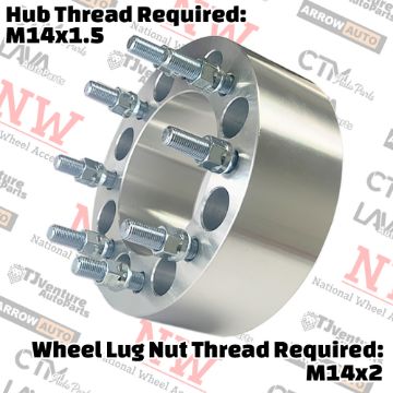 Show details for 4-Piece Set | 3” Thick | 8x170mm to 8x170mm | Wheel Spacer Adapter | 125mm Center Bore | 14x2 Studs | 14x1.5 Open Lug Nuts Provided Picture of 4-Piece Set | 3” Thick | 8x170mm to 8x170mm | Wheel Spacer Adapter | 125mm Center Bore | 14x2 Studs | 14x1.5 Open Lug Nuts Provided