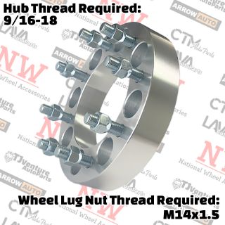 Picture of 4-Piece Set | 1.5” Thick | 8x6.5” (8x165.1mm) 8x180mm | Conversional Wheel Spacer Adapter | 126mm Center Bore | 14x1.5 Studs | 9/16-18 Open Lug Nuts Provided