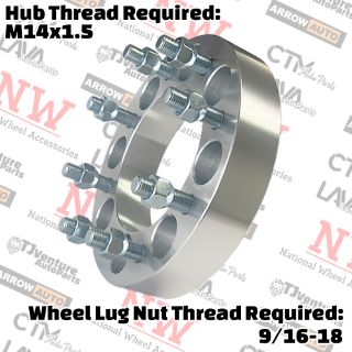 Picture of 4-Piece Set | 1.5” Thick | 8x6.5” (8x165.1mm) 8x6.5” (8x165.1mm) | Wheel Spacer Adapter | 126mm Center Bore | 9/16-18 Studs | 14x1.5 Open Lug Nuts Provided