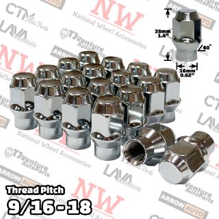 Picture of 20-Piece Set | Chrome | 9/16-18 Thread | Extended Thread (ET) Style | Bulge Acorn | Wheel Lug Nuts