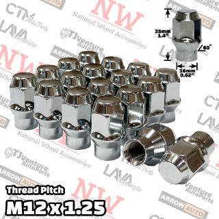 Picture of 20-Piece Set | Chrome | 12x1.25 Thread | Extended Thread (ET) Style | Bulge Acorn | Wheel Lug Nuts