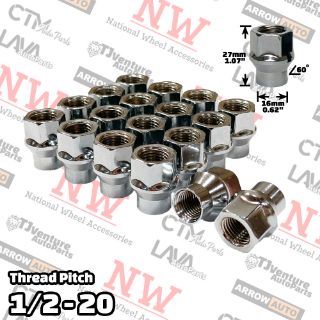 Picture of 20-Piece Set | Chrome | 1/2-20 Thread | Extended Thread (ET) Style | Bulge Acorn Open End | Wheel Lug Nuts