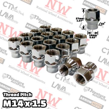 Show details for 20-Piece Set | Chrome | 14x1.5 Thread | Extended Thread (ET) Style | Bulge Acorn Open End | Wheel Lug Nuts Picture of 20-Piece Set | Chrome | 14x1.5 Thread | Extended Thread (ET) Style | Bulge Acorn Open End | Wheel Lug Nuts