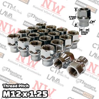 Picture of 20-Piece Set | Chrome | 12x1.25 Thread | Extended Thread (ET) Style | Bulge Acorn Open End | Wheel Lug Nuts