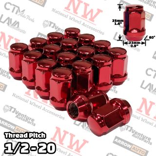 Picture of 20-Piece Set | 1.4” Tall | Red | 1/2-20 Thread | 3/4” Hex Drive | Bulge Acorn | Wheel Lug Nuts