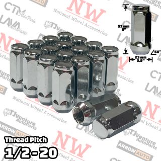 Picture of 20-Piece Set | 2” Tall | Chrome | 1/2-20 Thread | 3/4” Hex Drive | Bulge Acorn | Wheel Lug Nuts