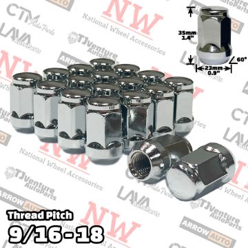 Show details for 20-Piece Set | 1.4” Tall | Chrome | 9/16-18 Thread | 3/4” Hex Drive | Bulge Acorn | Wheel Lug Nuts Picture of 20-Piece Set | 1.4” Tall | Chrome | 9/16-18 Thread | 3/4” Hex Drive | Bulge Acorn | Wheel Lug Nuts