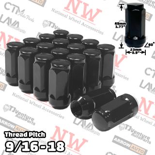 Picture of 20-Piece Set | 1.78” Tall | Black | 9/16-18 Thread | 3/4” Hex Drive | Bulge Acorn | Wheel Lug Nuts