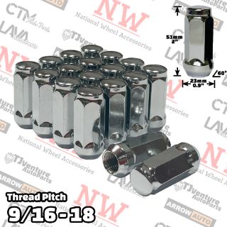 Picture of 20-Piece Set | 2” Tall | Chrome | 9/16-18 Thread | 3/4” Hex Drive | Bulge Acorn | Wheel Lug Nuts