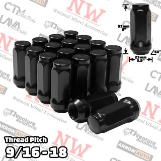 Picture of 20-Piece Set | 2” Tall | Black | 9/16-18 Thread | 3/4” Hex Drive | Bulge Acorn | Wheel Lug Nuts