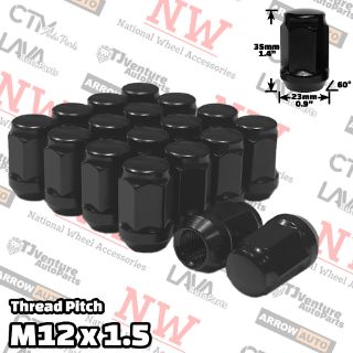 Picture of 20-Piece Set | 1.4” Tall | Black | 12x1.5 Thread | 3/4” Hex Drive | Bulge Acorn | Wheel Lug Nuts