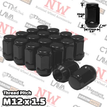 Show details for 20-Piece Set | 1.4” Tall | Black | 12x1.5 Thread | 3/4” Hex Drive | Bulge Acorn | Wheel Lug Nuts Picture of 20-Piece Set | 1.4” Tall | Black | 12x1.5 Thread | 3/4” Hex Drive | Bulge Acorn | Wheel Lug Nuts