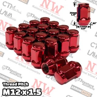 Picture of 20-Piece Set | 1.4” Tall | Red | 12x1.5 Thread | 3/4” Hex Drive | Bulge Acorn | Wheel Lug Nuts