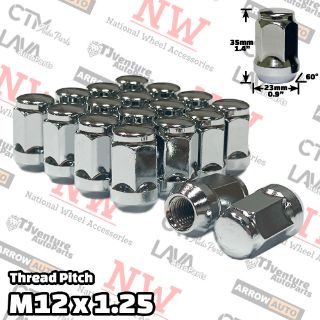 Picture of 20-Piece Set | 1.4” Tall | Chrome | 12x1.25 Thread | 3/4” Hex Drive | Bulge Acorn | Wheel Lug Nuts