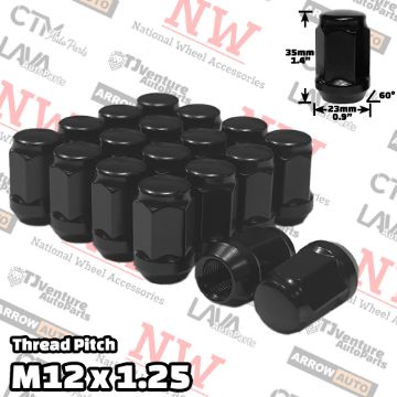 Show details for 20-Piece Set | 1.4” Tall | Black | 12x1.25 Thread | 3/4” Hex Drive | Bulge Acorn | Wheel Lug Nuts Picture of 20-Piece Set | 1.4” Tall | Black | 12x1.25 Thread | 3/4” Hex Drive | Bulge Acorn | Wheel Lug Nuts
