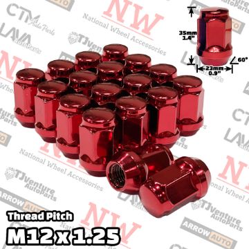 Show details for 20-Piece Set | 1.4” Tall | Red | 12x1.25 Thread | 3/4” Hex Drive | Bulge Acorn | Wheel Lug Nuts Picture of 20-Piece Set | 1.4” Tall | Red | 12x1.25 Thread | 3/4” Hex Drive | Bulge Acorn | Wheel Lug Nuts